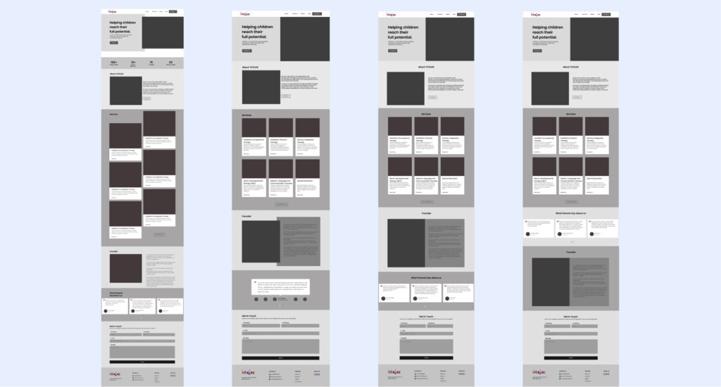 TICKLES wireframes